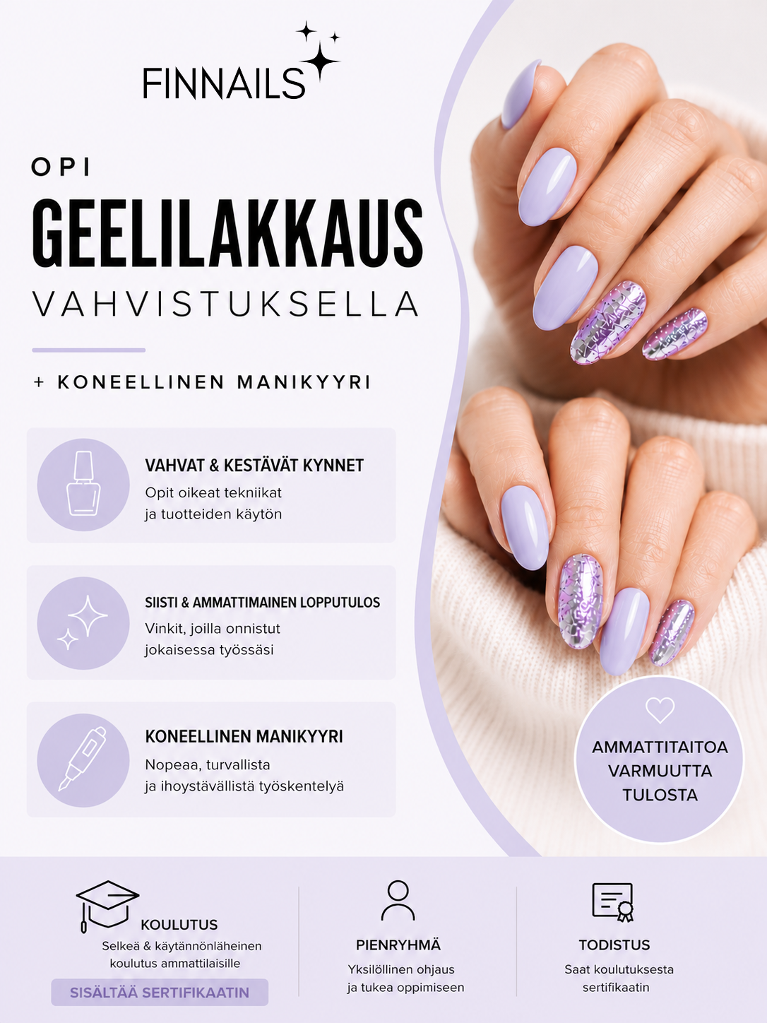 Lauantai 22.8.2026 Geelilakkaus, oman kynnen vahvistus + koneellinen manikyyrikurssi (ryhmätoteutus Mikkeli)