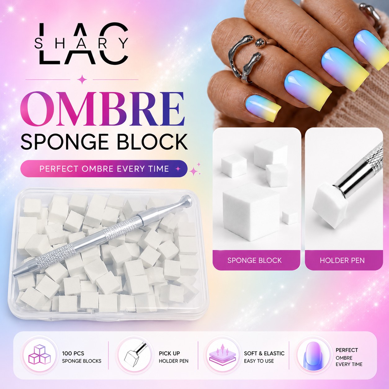 LacShary Ombre Sponge Set – Ombre-sienisetti 100 kpl